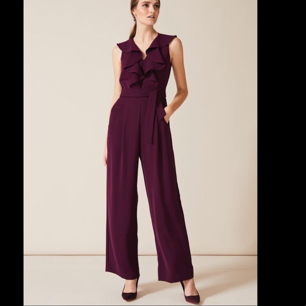 ELIZABETH J Purple Ruffle Wide Leg Jumpsuit